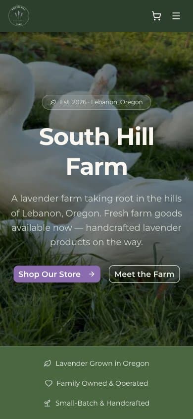 South Hill Farm home page on a phone